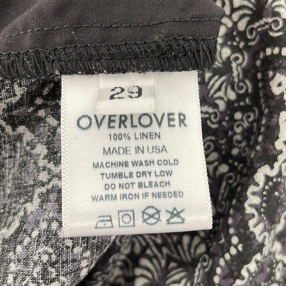 REVOLVE Overlover Pants Linen Printed Green Purple Yucca Size 29 - Picture 11 of 11
